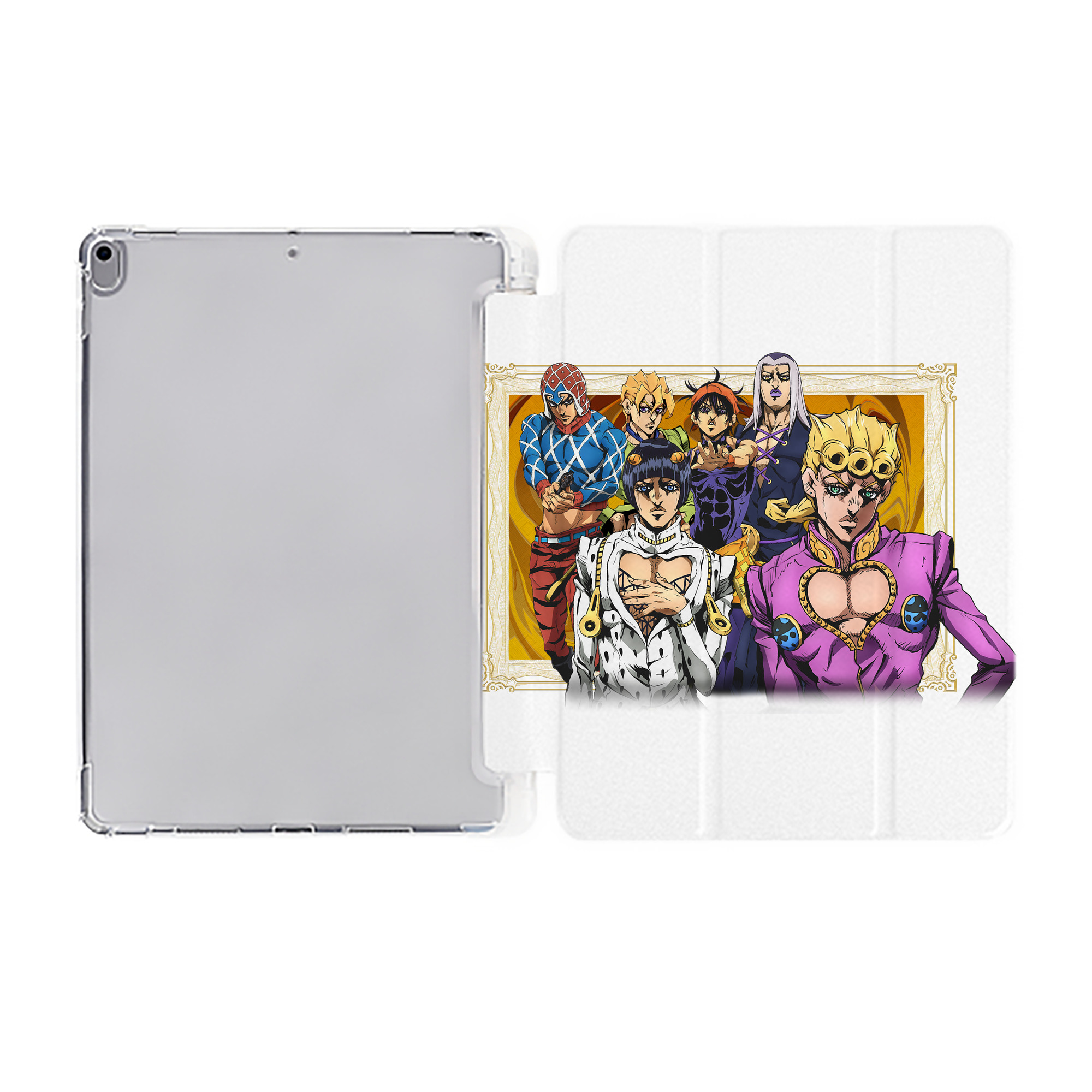 （画像用） ジョジョの奇妙な冒険 ジョルノ?ジョバァーナ JoJo's Bizarre Adventure Giorno Giovanna IPad ケース ペン収納付き 三つ折りスタンド PUレザー×シリコン 対応機種9.5/10.5/10.9インチ
